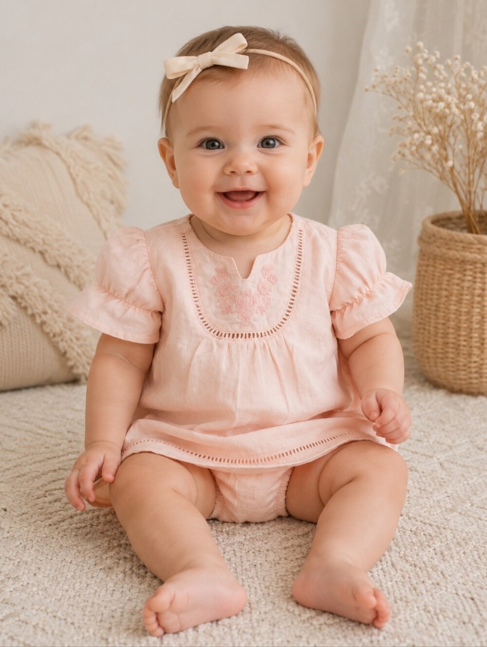 Janie and Jack Pink Embroidered Dress and Bloomers Set
